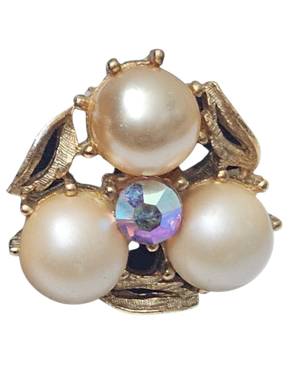 Vintage STAR Faux Pearl Cluster Earrings Gold Tone Aurora Borealis Rhinestone... - Picture 2 of 7